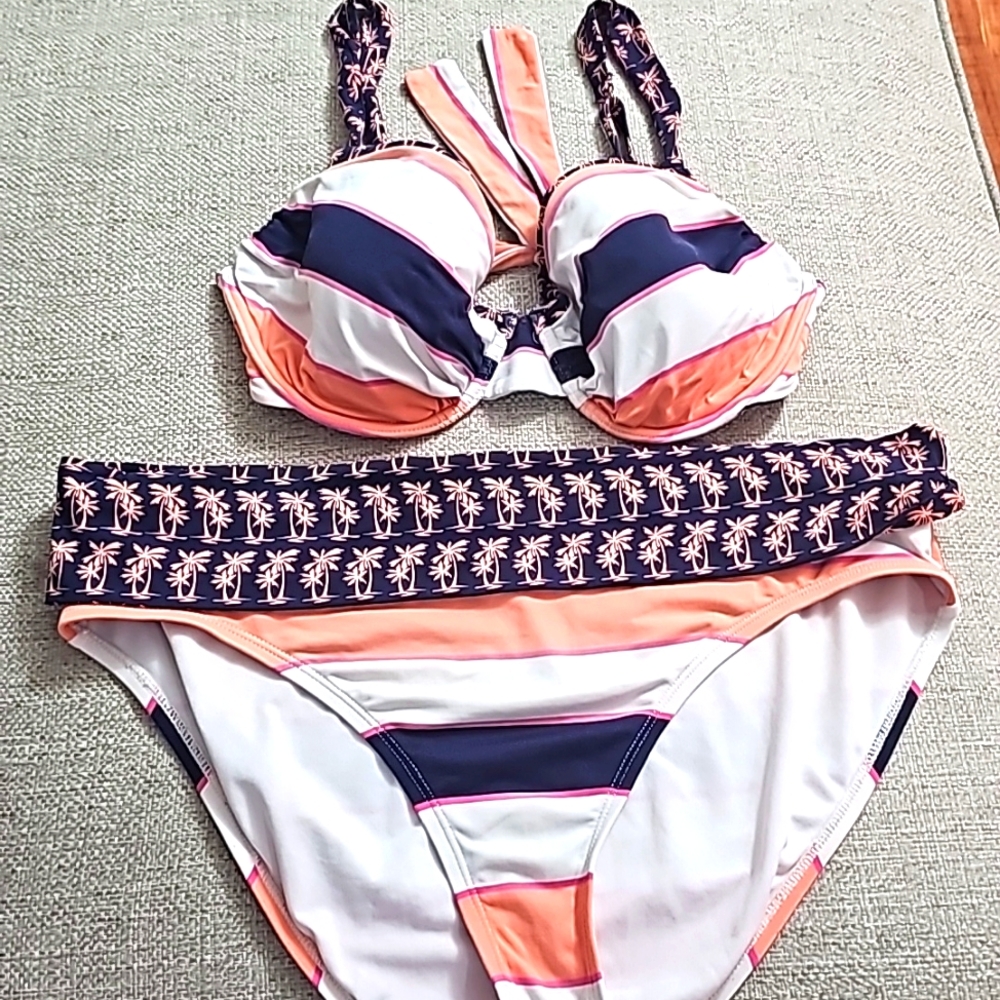 Tommy Bahama Navy and Coral Bikini XL DD